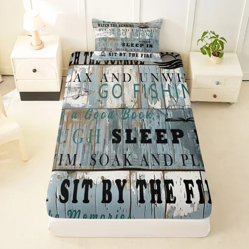 Vista 52 de Erosebridal Fishing Fitted Sheet Twin for Boys, Big Pike Fish Black Bed Sheets for Rustic Farmhouse Lake House Decor, Fishing Bedding Set Marine