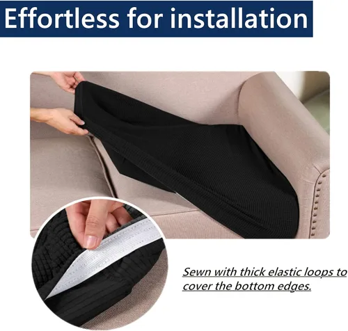 Vista 4 de Funda de cojín elástica para sofá, funda de asiento, funda de sofá de dos plazas, protector de elastano elástico para muebles para asiento (negro, 1)