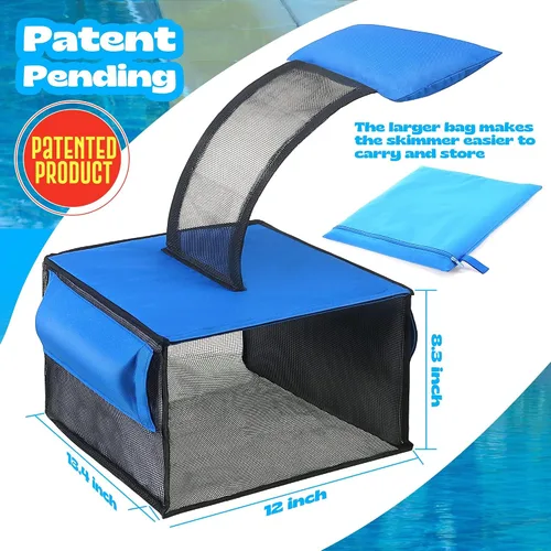 Vista 5 de Atrapa hojas de piscina 2 en 1 con rampa de escape para salvar animales, limpiador desnatador de red flotante para hojas para limpieza de superficie