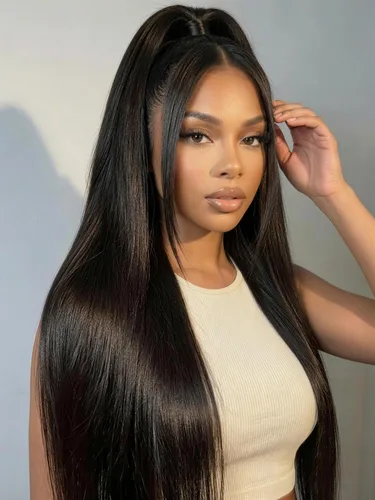 Vista 22 de KLAIYI Peluca de cabello humano con encaje frontal precortada 7x5, corte Bob en capas, corte romo, cordón sin pegamento, peluca predepilada
