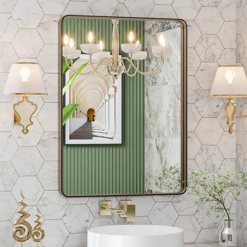 Vista 26 de LOAAO 20x16 Pulgadas Espejo de Baño con Marco de Metal Negro para Pared, Espejo de Tocador de Baño de Estilo Granja, Espejo Grande Rectangular