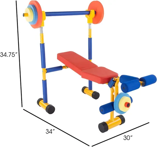 Vista 8 de Kids Fun And Fitness - Juego de mancuernas ajustables, juego de banco de pesas ajustable, adecuado para niños de 6 a 9 años en jardín de infantes