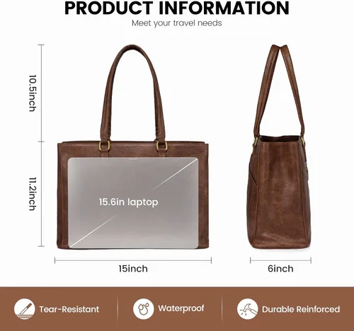 Vista 5 de LOVEVOOK Bolsa para Laptop para Mujeres, Bolsa de Mano para Laptop de 15.6 Pulgadas para Mujeres, Bolsas de Mano de Trabajo de Cuero Vintage