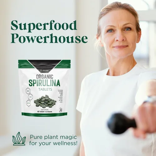 Vista 3 de Probase Nutrition Suplemento orgánico de espirulina, 3000 mg por porción, 720 tabletas (suministro de 4 meses), sin relleno y sin OMG, rico