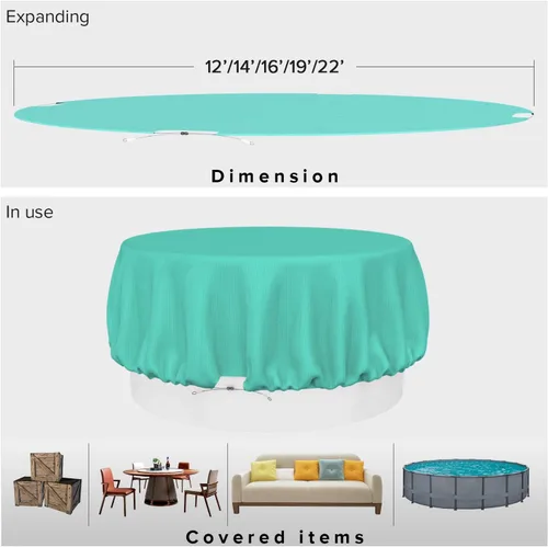 Vista 90 de Fundas para muebles de patio, impermeables, resistentes a los rayos UV, resistentes a los rayos UV, para exteriores, mesa redonda y rectangular