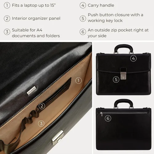 Vista 6 de Time Resistance Leather Briefcase - Italian Handmade Leather Laptop Bag - Handbag for Men - Professional Computer Case