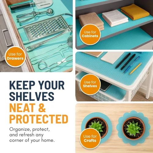 Vista 6 de Revestimientos para estantes de refrigerador (paquete de 8) de Linda’s Essentials - Forro para estantes o cajones sin adhesivo, alfombrillas