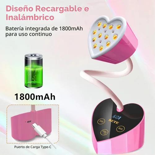 Vista 4 de BETE Mini lámpara de uñas UV, esmalte de uñas de gel de curación flash, lámpara de uñas LED UV plegable de 360° con sensor inteligente, USB portátil