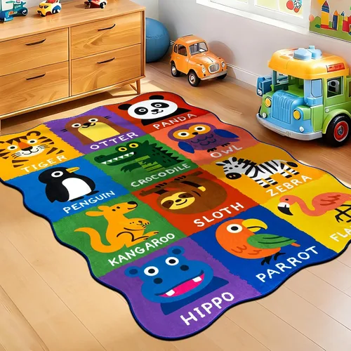 Vista 10 de Alfombras infantiles para sala de juegos, 3 x 5 pies, alfombra de área ultra antideslizante, alfombra de juego lavable, bonita alfombra de animales