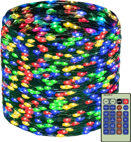 Vista 17 de Decute - Tira de luces de hadas de 300 LED de 99 pies de alambre plateado para árbol de Navidad, con control remoto, luz estrellada tipo luciérnaga