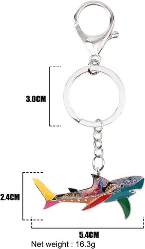 Vista 6 de Llavero de tiburón de aleación esmaltada, anillo para bolso de mano, llavero de moda, joyería de pescado oceánico para mujeres y niños, regalo