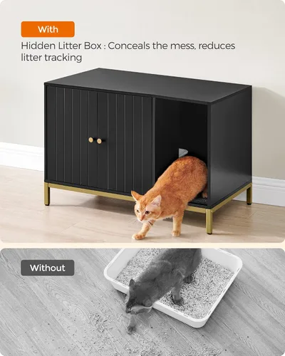 Vista 8 de Feandrea UPCL007B01 - Armario con caja de arena oculta para gatos, mueble moderno de caja de arena con tapete para rascar, patas altas, casa