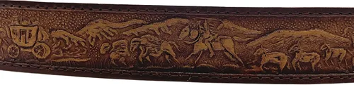 Vista 2 de Needzo Trail Rider - Cinturón de cuero decorativo, diseños intrincados tallados, ropa de vaquero occidental para hombres y mujeres, cinturones