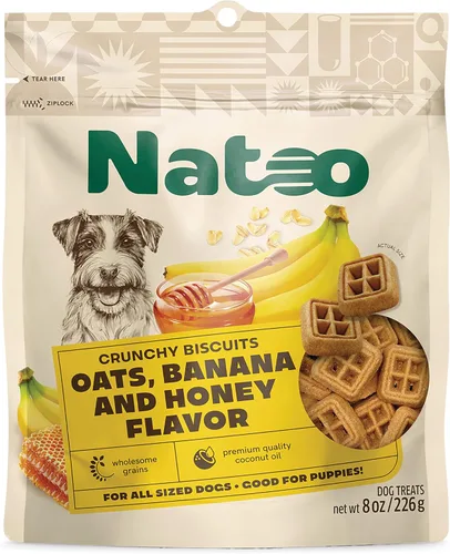 Vista 14 de NATOO Galletas para perros pequeños y cachorros, golosinas crujientes de coco y mango, galletas naturales saludables para perros, ricas en Omega 6
