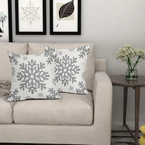 Vista 126 de Fundas de almohada decorativas de Navidad negras 40x40 cm con copos de nieve blancos de Navidad, juego de 2, temática rústica de invierno