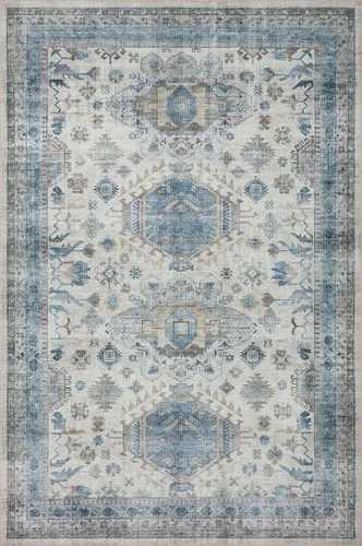 Vista 5 de Loloi Heidi Collection HEI-03 - Alfombra decorativa de mezclilla y rubor de 2 pies 3 pulgadas x 3 pies 9 pulgadas