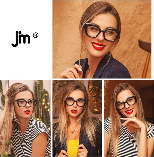 Vista 2 de JM Gafas de lectura con ojo de gato para mujer, lectores de computadora con bloqueo de luz azul con bisagra de resorte Spring Hinge,One Piece Nose