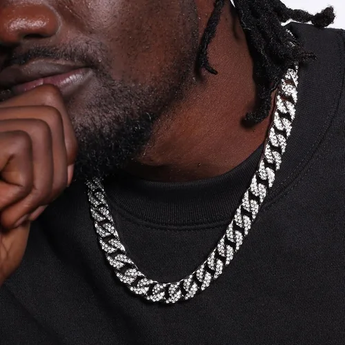 Vista 6 de Saintda Juego de cadena y pulsera de eslabones cubanos para hombres y mujeres, regalo de diamantes brillantes para niños, joyería de rapero hip hop