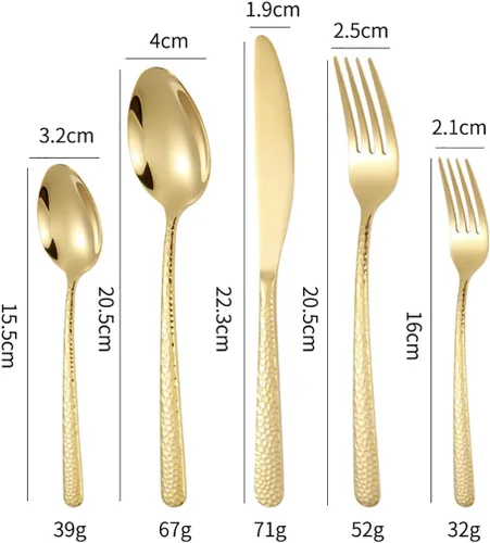 Vista 8 de Juego de cubiertos negros martillados para 6 cubiertos de acero inoxidable de alta calidad, 30 piezas de cuchillos delicados, tenedores y cucharas
