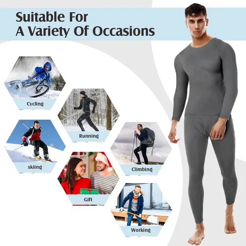 Vista 7 de Patelai 5 Conjuntos de ropa interior térmica para hombre, forro polar, capa base larga para invierno