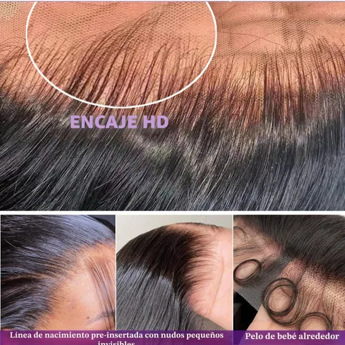 Vista 5 de NKTU Pelucas de cabello humano con encaje frontal, sin pegamento, para Color natural recto
