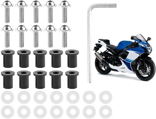 Vista 5 de Qiilu Kit de pernos para parabrisas, 10 piezas de pernos de parabrisas de motocicleta, arandelas de tuerca, kit de montaje universal de carenado