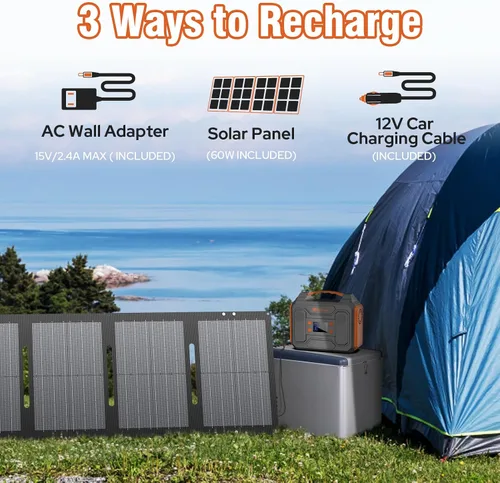 Vista 4 de Portable Solar Generator 300W,110V Portable Power Bank 65W with Foldable 60W Solar Panel, Power Station with DC AC Outlet for Home Smart Devices