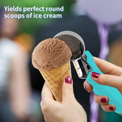 Vista 4 de Cuchara de helado, cuchara grande para galletas con mango ergonómico de agarre suave, cuchara multifuncional resistente para hornear, para helados