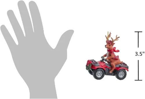 Vista 2 de The Bridge Collection Adornos de Papá Noel y un reno en ATV – Juego de 2 – Reno de campo y Papá Noel en cuatro ruedas – Adornos de Navidad para caza