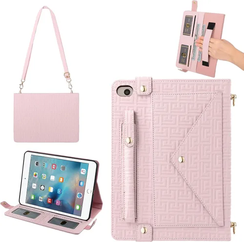 Vista 17 de Funda tipo bolso para iPad mini de 5ª/4ª/3ª/2ª/1ª generación de 7.9 pulgadas, Techcircle funda ligera tipo folio con soporte bandolera con billetera