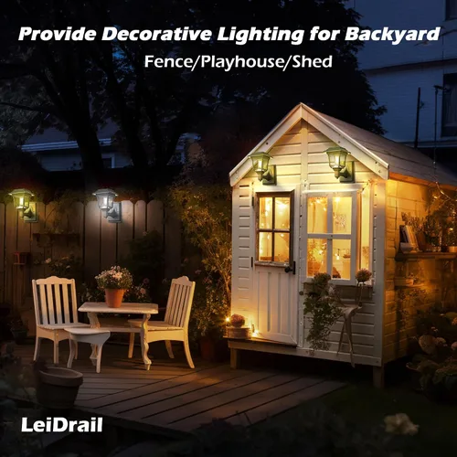 Vista 5 de LeiDrail Luces solares para valla, 2 modos de luces solares de pared con bombilla Edison, accesorios de casa de juegos al aire libre, impermeables