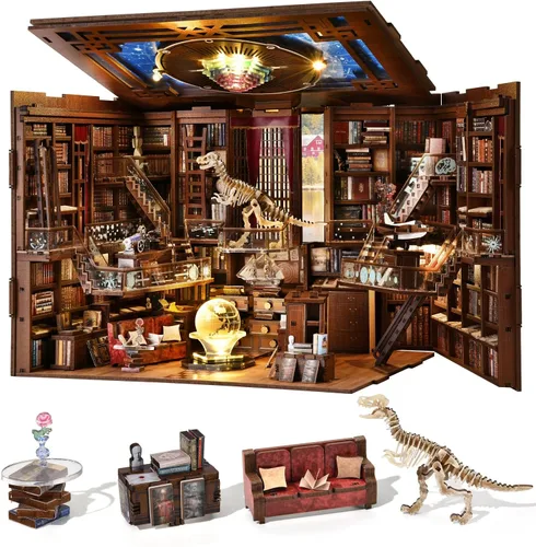 Vista 13 de MiniCity Kit de rincón de libros, kit de bricolaje en miniatura para casa de muñecas, rompecabezas de madera 3D, decoración con luz LED