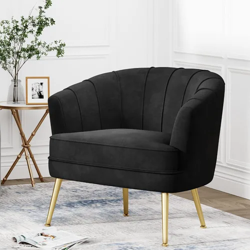 Vista 11 de Silla de acento de terciopelo Andeworld, silla de sofá individual moderna tapizada, sillón de club barrel cómodo para sala de estar con patas