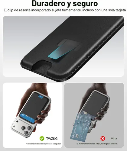 Vista 6 de TWZKG para cartera MagSafe, soporte de 3 tarjetas para funda de teléfono 2-Negro