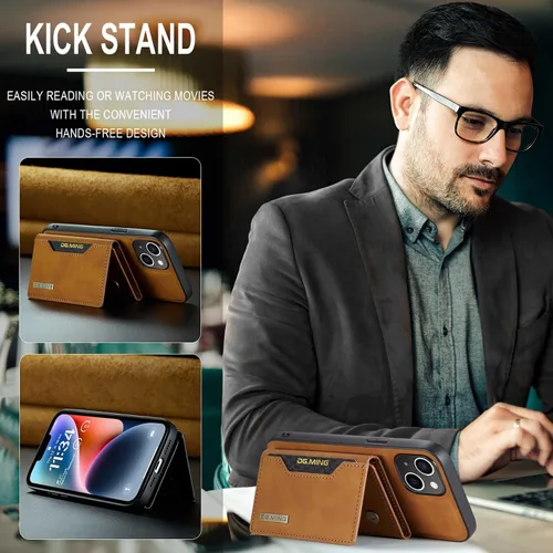 Vista 3 de ZCDAYE Funda tipo cartera para iPhone 11, iPhone 11 (6.1 pulgadas), piel marrón con tarjetero extraíble y función atril