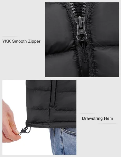 Vista 7 de Bakery Chaleco de plumón ligero plegable para hombre, chaleco acolchado con cuello alto, chaleco con cremallera, chaqueta sin mangas