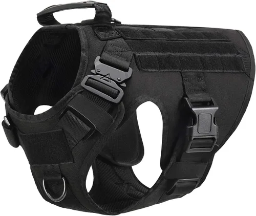Vista 4 de Chaleco de servicio para perros de entrenamiento, caza, Molle, de nailon resistente al agua, ajustable, cómodo, K9, arnés táctico para perro con asa