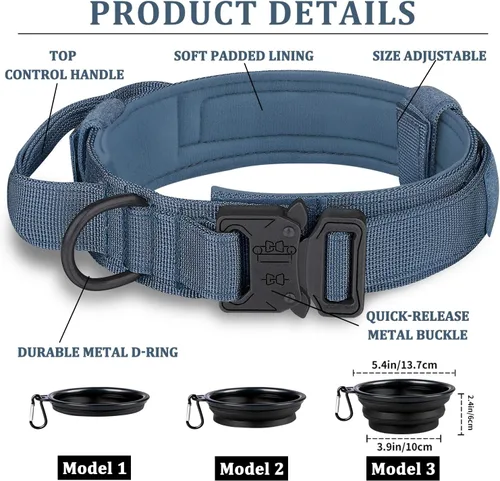 Vista 2 de COOYOO Juego de 3 collares tácticos para perros, collar ajustable de nailon para entrenamiento militar con mango de control y hebilla de metal