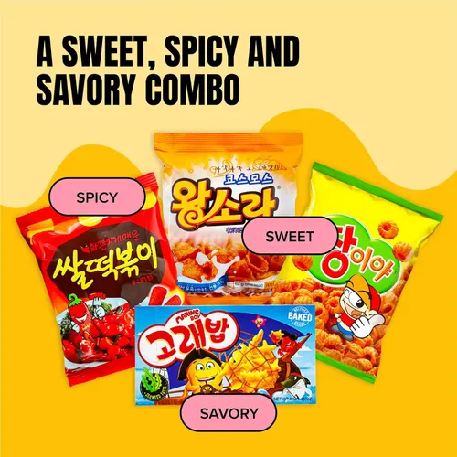 Vista 5 de Korean 4 Snacks Arroz picante Tteokbokki, Jjangiya, Snack en forma de concha, golosinas para niños marinos, estudiantes universitarios, adultos