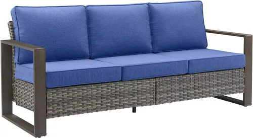 Vista 51 de Rilyson Sofá de mimbre para patio al aire libre, sofá de muebles de patio de ratán con marco resistente, mimbre de polietileno para todo