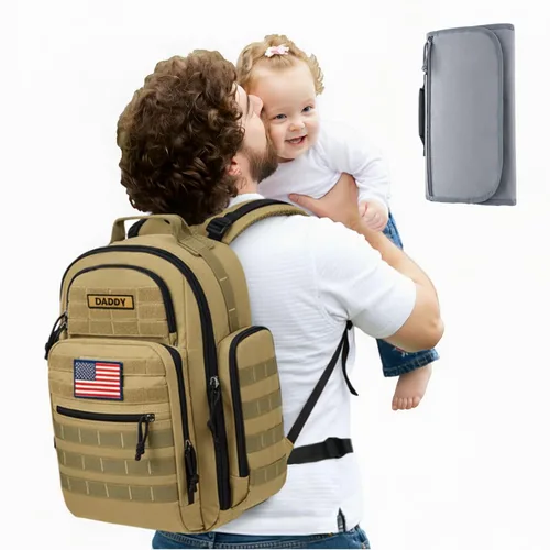Vista 11 de SHARKMOUTH Mochila para pañales para papá y mamá, paquete de pañales militares Molle con soportes aislados para botellas y bolsillo para toallitas