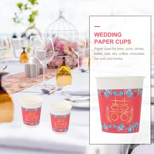 Vista 3 de ABOOFAN Taza de papel de boda china 50pcs espesar taza de papel desechable tenedor de bebida vajilla para boda