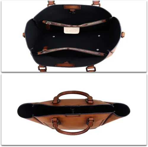 Vista 7 de Bolsos de cuero genuino para las mujeres Vintage hecho a mano Tote bolso de cuero de vaca bolso de hombro Satchel Top-Handle Bolsas para damas