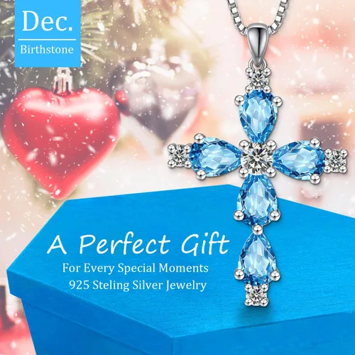 Vista 2 de Collar de cruz para mujer, plata de ley 925, joyería religiosa de piedra natal religiosa de Jesús