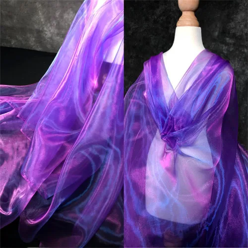 Vista 15 de Tela de organza transparente ligera de dos tonos, tela de gasa holográfica iridiscente de encaje, tela de tul oganza para vestido, fiesta, fondo