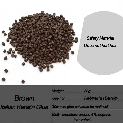 Vista 3 de Pegamento de queratina italiana para cabello adhesivo para uñas de fusión caliente, extensiones de cabello con punta en I, 2.82 oz- marrón