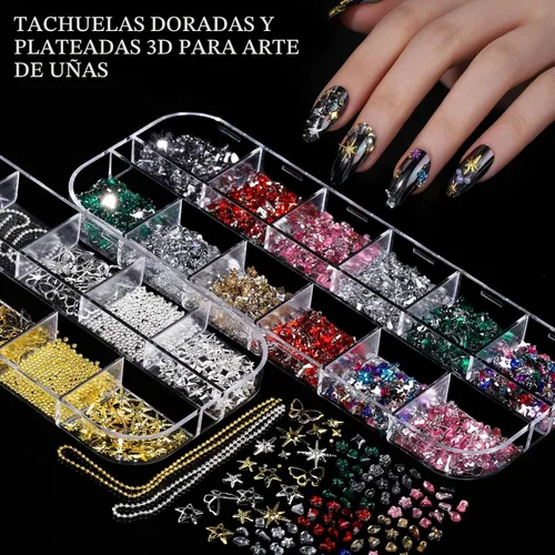 Vista 5 de FANDAMEI Dijes para uñas, kit de diamantes de imitación para uñas con 8 cajas de gemas para uñas, dijes 3D para uñas, diamantes de imitación