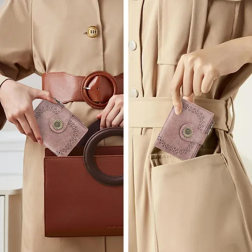 Vista 5 de SENDEFN - Carteras pequeñas para mujer, cartera plegable con bloqueo RFID, portatarjetas de cuero, monedero compacto con bolsillo para monedas