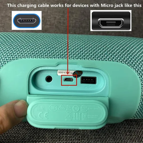 Vista 2 de Flip 4 - Cable de carga de repuesto micro USB, cable plano para JBL T500BT JBL Flip4 Flip3 Clip3 Charge 2+ Charge 3 Pulse 3 Altavoz Bluetooth