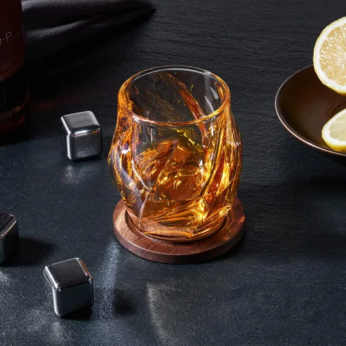 Vista 2 de Juego de 2 vasos de whisky, vasos de rocas, vasos de 8.5 OZ, vasos de cóctel de cristal creativos con diseño retorcido para bourbon, escocés